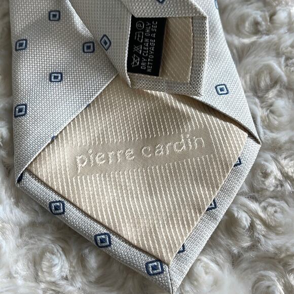 Pierre Cardin Paris Men’s Silk Tie Geometric Print Blue  White - Picture 6 of 8